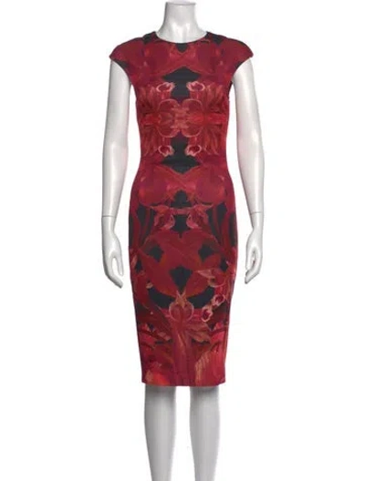 Pre-owned Ted Baker Floral Print Knee-length Dress In Red