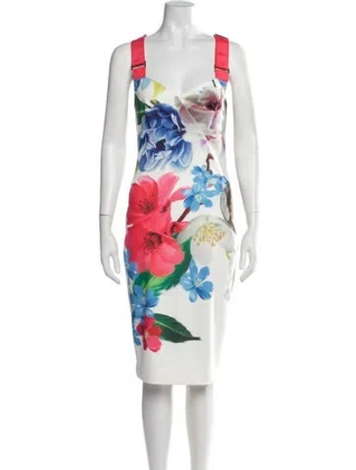 Pre-owned Ted Baker Floral Print Knee-length Dress In Red