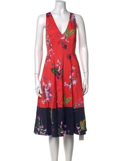 Pre-owned Ted Baker Floral Print Knee-length Dress In Red