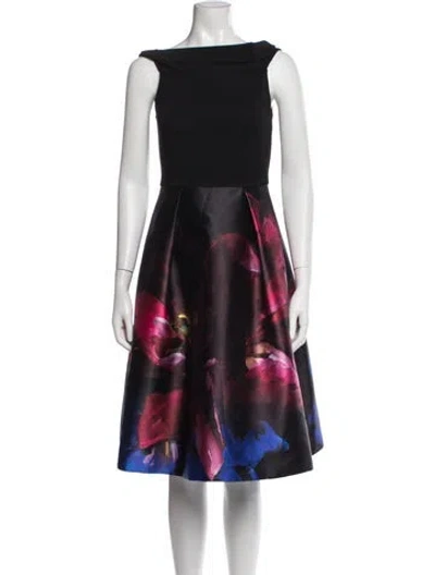 Pre-owned Ted Baker Floral Print Knee-length Dress W/ Tags In Black