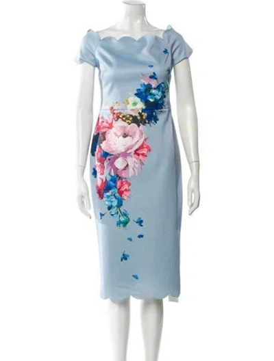 Pre-owned Ted Baker Floral Print Knee-length Dress W/ Tags In Blue