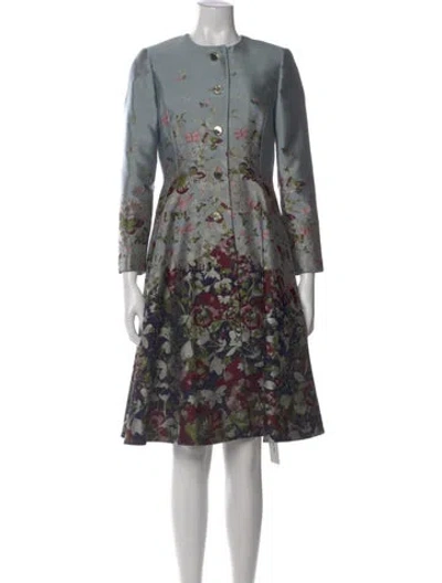 Pre-owned Ted Baker Floral Print Knee-length Dress W/ Tags In Blue