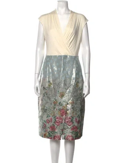 Pre-owned Ted Baker Floral Print Knee-length Dress W/ Tags In Blue/neutrals