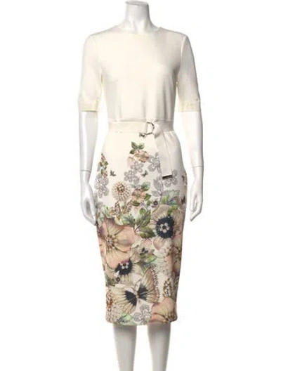 Pre-owned Ted Baker Floral Print Knee-length Dress W/ Tags In Neutrals