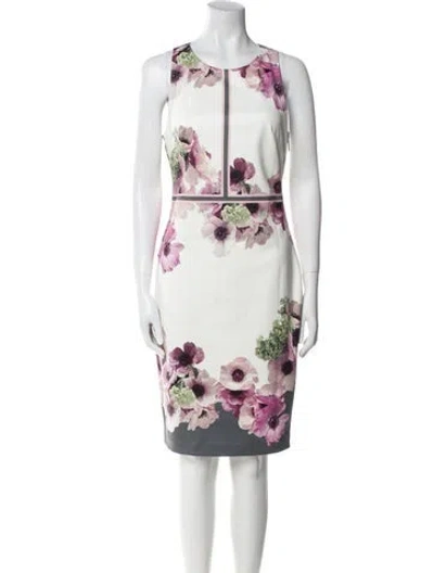 Pre-owned Ted Baker Floral Print Knee-length Dress In White