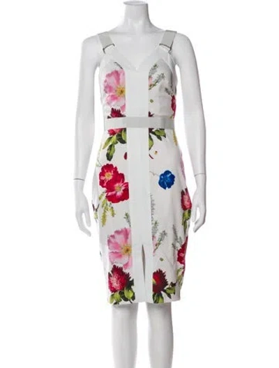 Pre-owned Ted Baker Floral Print Knee-length Dress In White