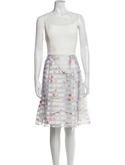 Pre-owned Ted Baker Floral Print Knee-length Dress In White