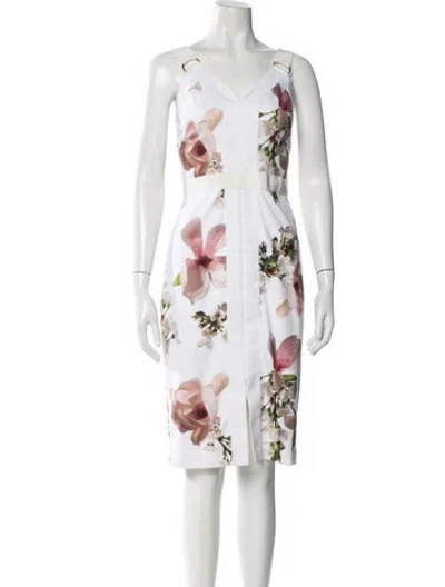 Pre-owned Ted Baker Floral Print Knee-length Dress In White