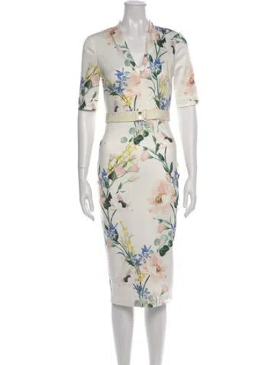 Pre-owned Ted Baker Floral Print Knee-length Dress In White