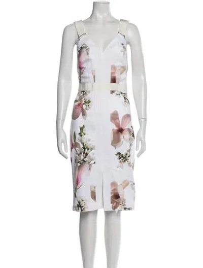 Pre-owned Ted Baker Floral Print Knee-length Dress In White