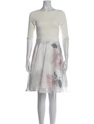Pre-owned Ted Baker Floral Print Knee-length Dress In White