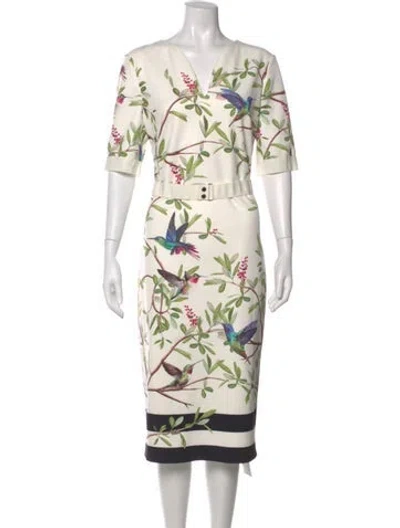 Pre-owned Ted Baker Floral Print Knee-length Dress In White