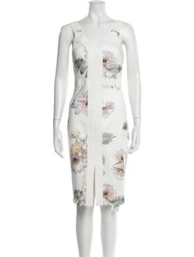 Pre-owned Ted Baker Floral Print Knee-length Dress In White
