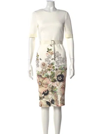 Pre-owned Ted Baker Floral Print Knee-length Dress In White