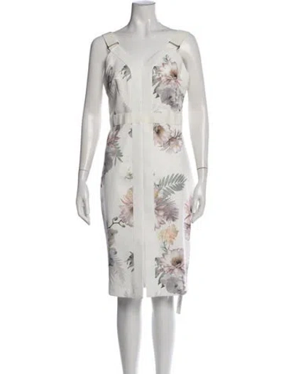Pre-owned Ted Baker Floral Print Knee-length Dress In White