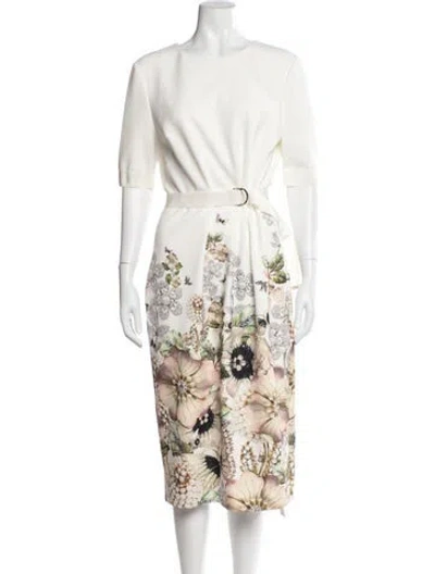 Pre-owned Ted Baker Floral Print Knee-length Dress In White