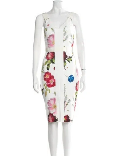 Pre-owned Ted Baker Floral Print Knee-length Dress In White