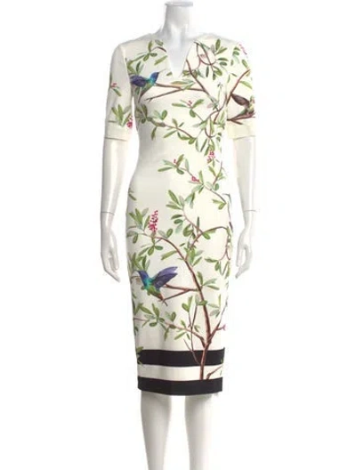 Pre-owned Ted Baker Floral Print Knee-length Dress In White