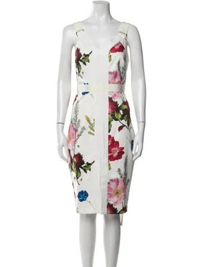 Pre-owned Ted Baker Floral Print Knee-length Dress In White