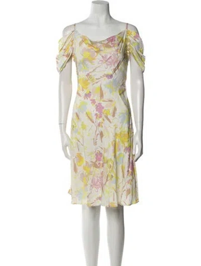Pre-owned Ted Baker Floral Print Knee-length Dress In Yellow