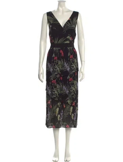 Pre-owned Ted Baker Floral Print Long Dress In Black