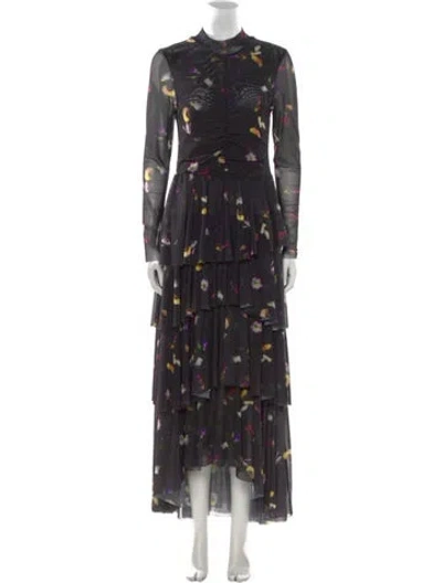 Pre-owned Ted Baker Floral Print Long Dress In Black