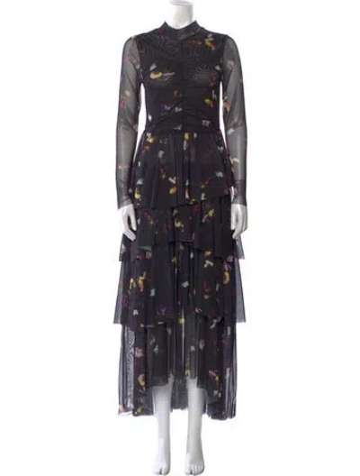 Pre-owned Ted Baker Floral Print Long Dress In Black
