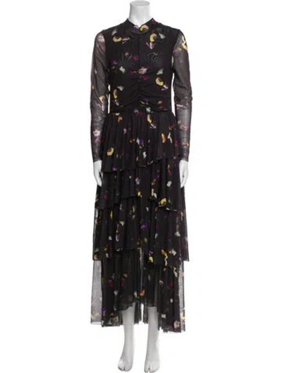 Pre-owned Ted Baker Floral Print Long Dress In Black