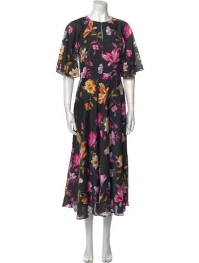 Pre-owned Ted Baker Floral Print Long Dress In Black