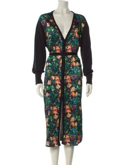 Pre-owned Ted Baker Floral Print Long Dress In Black