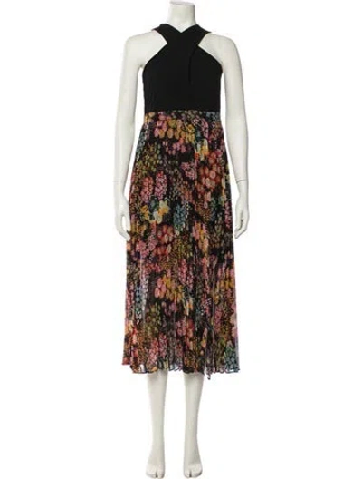 Pre-owned Ted Baker Floral Print Long Dress In Black
