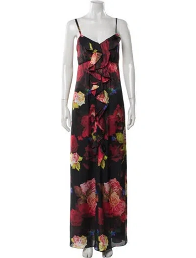 Pre-owned Ted Baker Floral Print Long Dress In Black