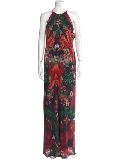 Pre-owned Ted Baker Floral Print Long Dress In Black