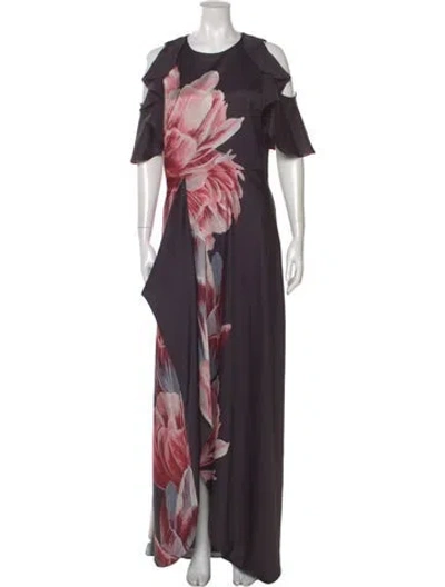 Pre-owned Ted Baker Floral Print Long Dress In Black