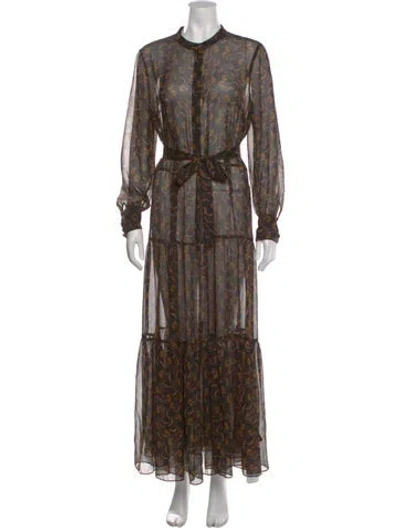 Pre-owned Ted Baker Floral Print Long Dress In Black