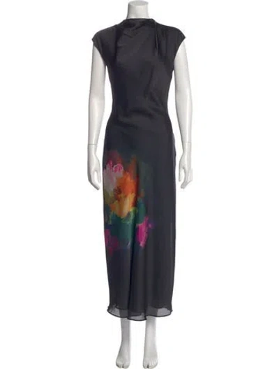 Pre-owned Ted Baker Floral Print Long Dress In Black