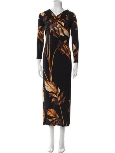Pre-owned Ted Baker Floral Print Long Dress In Black