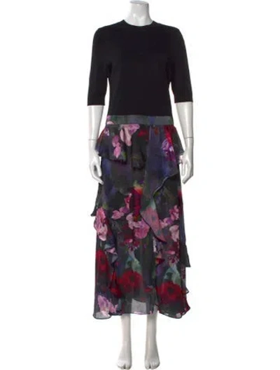 Pre-owned Ted Baker Floral Print Long Dress In Black