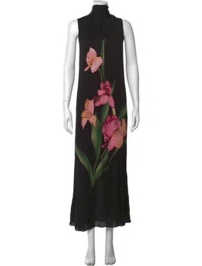 Pre-owned Ted Baker Floral Print Long Dress In Black