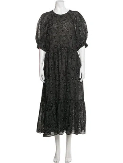 Pre-owned Ted Baker Floral Print Long Dress In Black