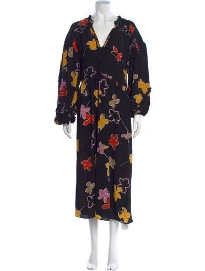 Pre-owned Ted Baker Floral Print Long Dress In Black