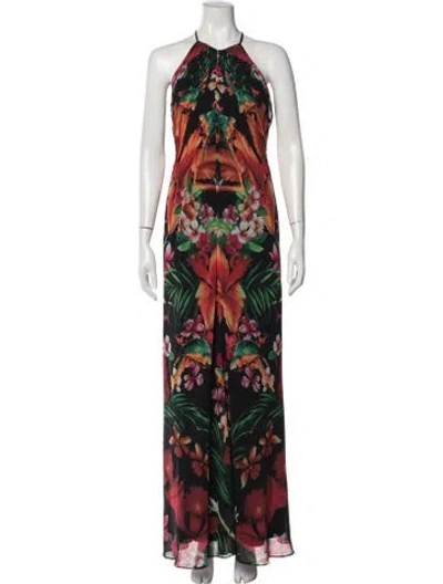 Pre-owned Ted Baker Floral Print Long Dress In Black