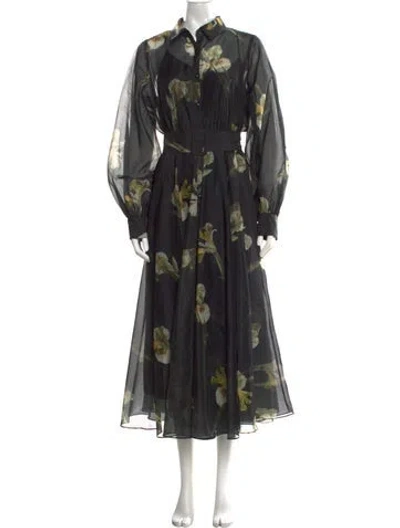 Pre-owned Ted Baker Floral Print Long Dress In Black