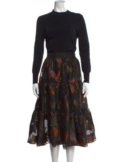 Pre-owned Ted Baker Floral Print Long Dress In Black/metallic