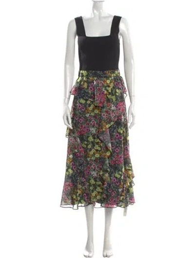 Pre-owned Ted Baker Floral Print Long Dress In Black/pink