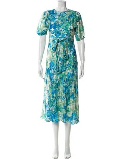 Pre-owned Ted Baker Floral Print Long Dress In Blue