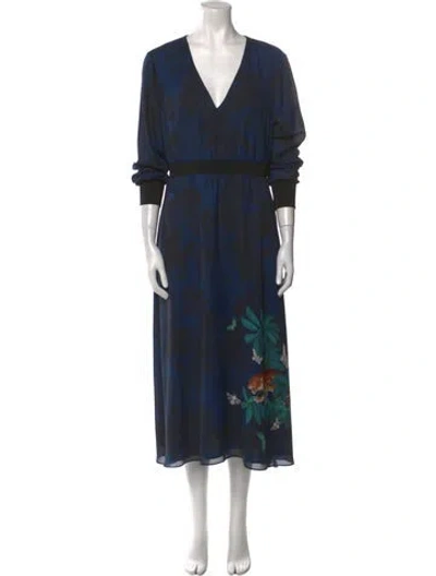 Pre-owned Ted Baker Floral Print Long Dress In Blue
