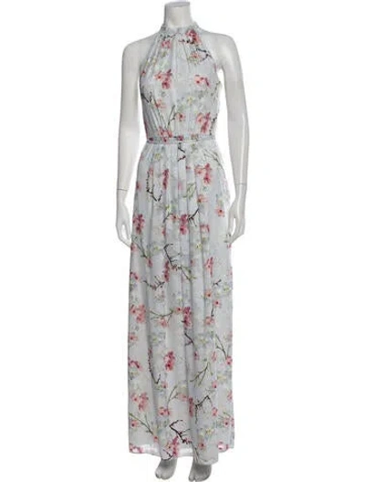 Pre-owned Ted Baker Floral Print Long Dress In Blue