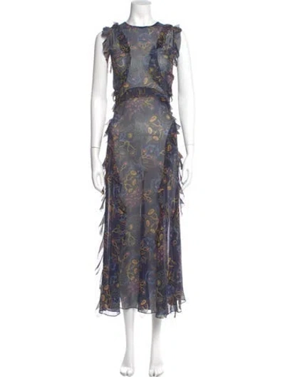 Pre-owned Ted Baker Floral Print Long Dress In Blue