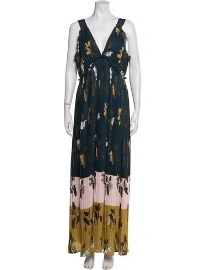 Pre-owned Ted Baker Floral Print Long Dress In Blue